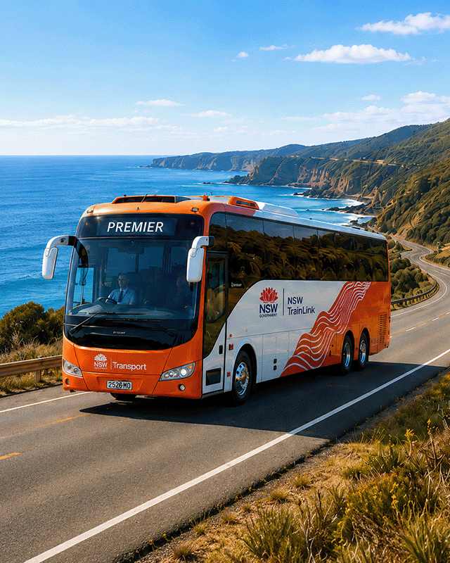 Coach travelling along the coast